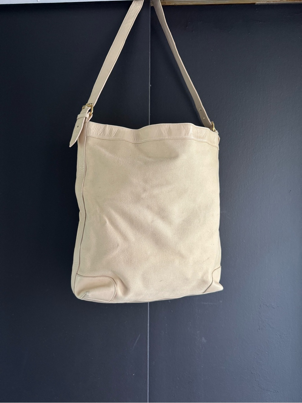 Walter Steiger Cream Leather And Linen Shoulder Bag